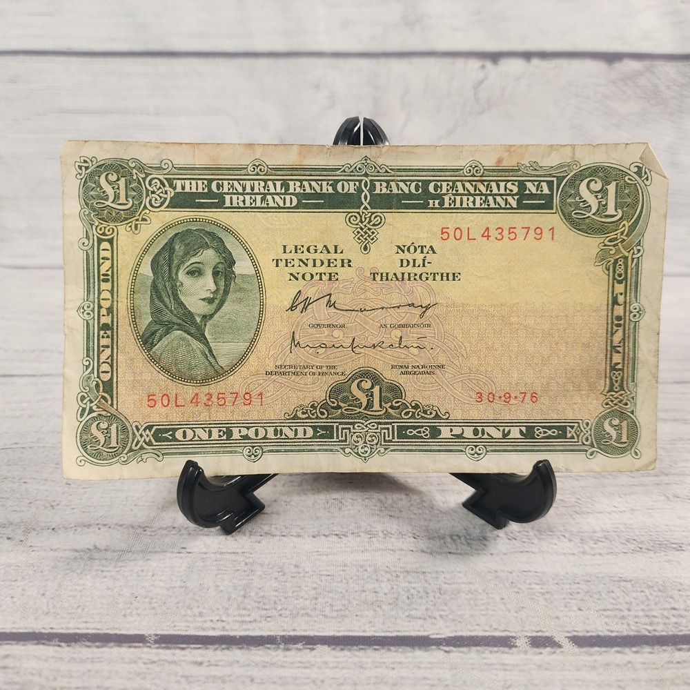 1976 Central Bank of Ireland One Pound Lady Lavery Banknote 50L 435791 Vintage
